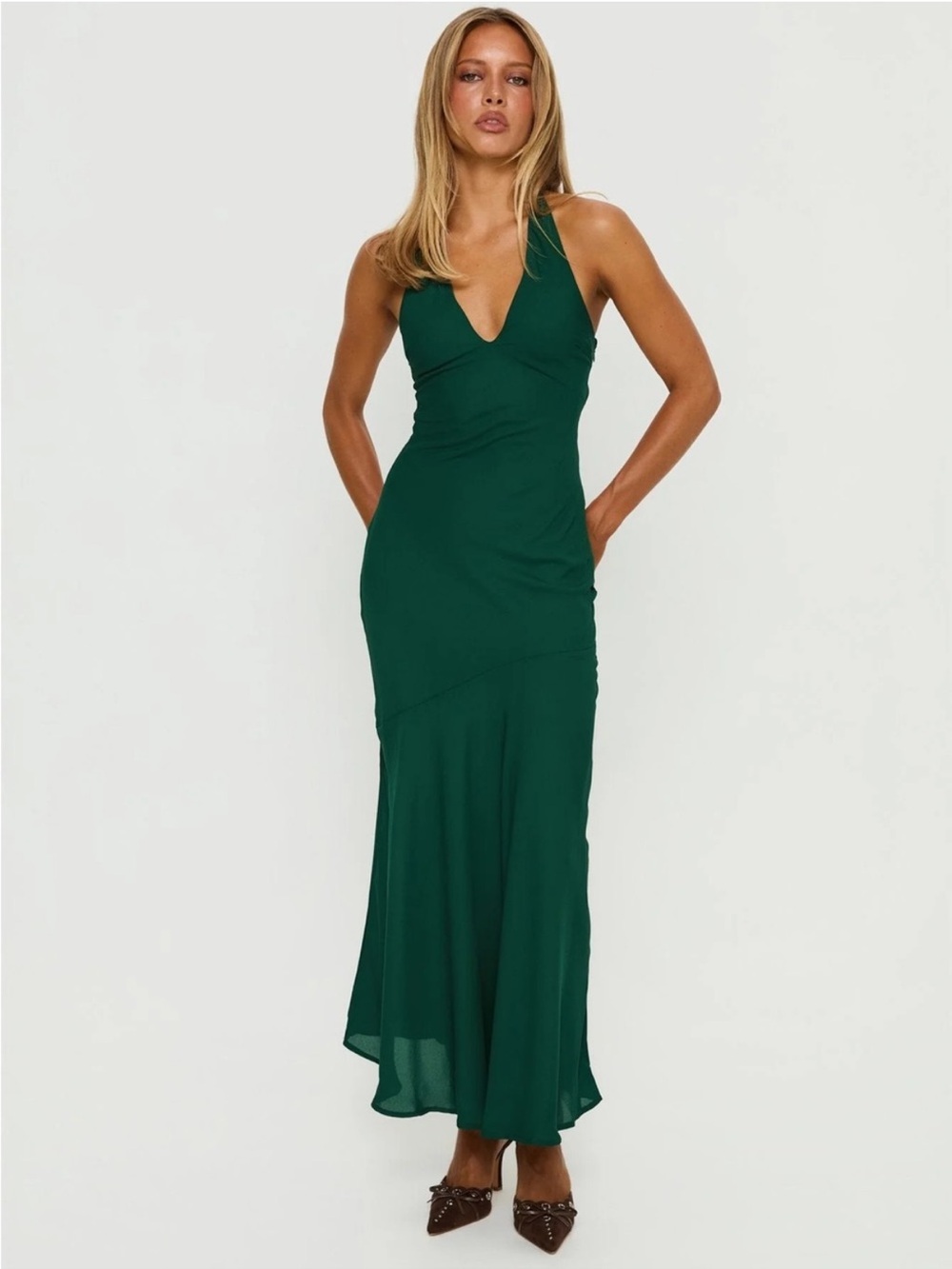 Princess Polly Luannie Halter Scarf Tie Maxi Dress Emerald Green 8 Formal